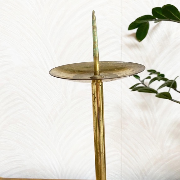 Vintage Brass Mid Century Modern Candle Holder Set Unique Boho Eclectic Decor - Picture 4 of 6